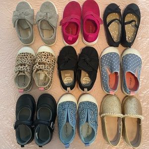 Lot of 9 Pairs of Toddler Girl Size 8 Shoes. Cat & Jack, Osh Amish, Carter’s